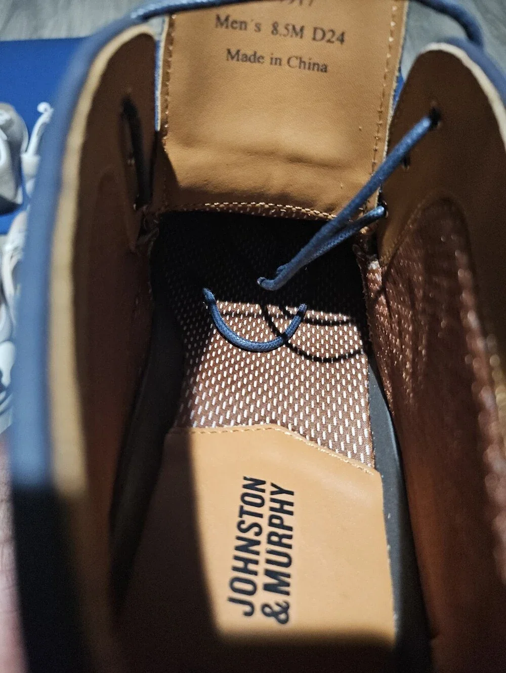 Johnston & Murphy Navy Suede Chukka Boots with Brown Contrast Sole